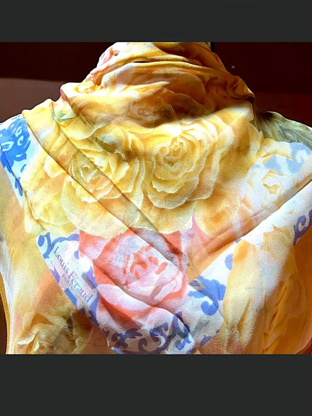Vintage 1980s Louis Féraud Paris Signed Sheer Silk Chiffon Rose 30" Scarf
